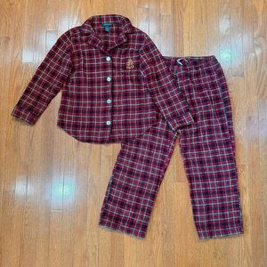 Lauren Ralph Lauren Plaid Pajamas Set Womens Small Shirt Pants Red Green Cotton